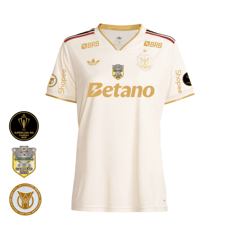 Camisa Flamengo Dourada | Jogo 3 2025 | Brasileirão Com Patrocínios | Feminina