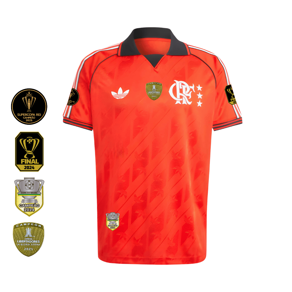 Camisa Flamengo Vermelha | Freestyle 2025 | Todos os Patchs de Campeão Sem Patrocínios