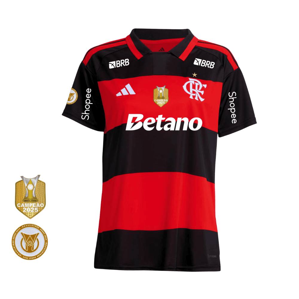 Camisa Vermelha e Preta | Manto Jogo 1 2026 | Brasileirão Com Patrocínios | Feminino